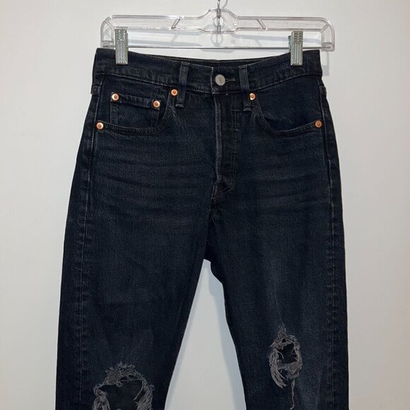 Levis 501 Original Fit Black Distressed Button-Fly Jeans 24x27 - Picture 2 of 12